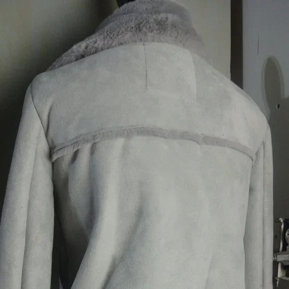 Hollister Biker Jacket Small Faux Suede Fur Grey Plush Super Soft NEW With Defec - Picture 5 of 14